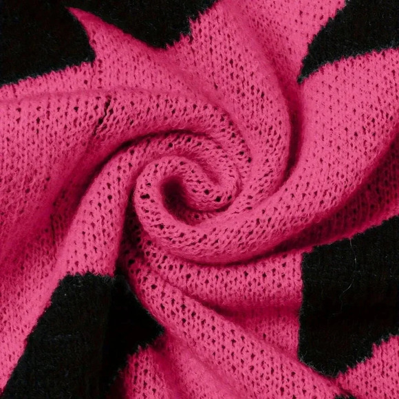 Hot Pink Casual Women's Trendy Colorblock Long Sleeve Knitted Cardigan - Picture 5 of 5